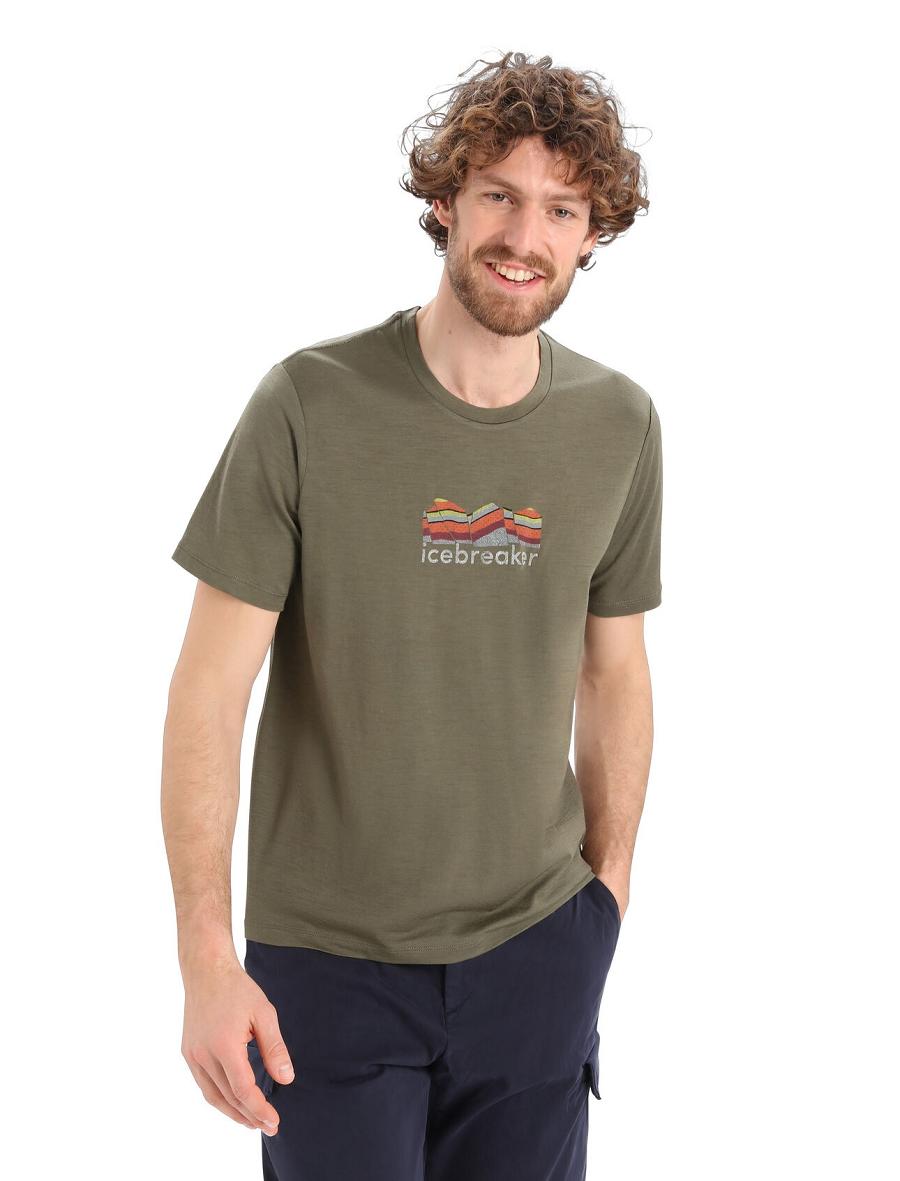 T Shirts Icebreaker Merino Tech Lite II Corta Sleeve Mountain Geology Homme Vert Olive | FR 1181TCEV